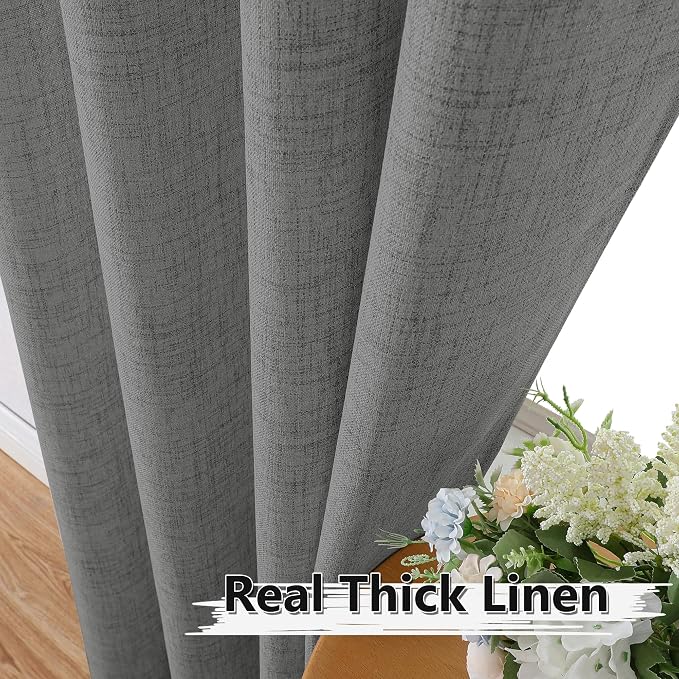 Tollpiz Linen Tier Curtain Rod Pocket Semi Sheer Half Kitchen Curtains Burlap - Image 3
