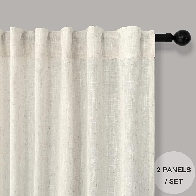 Extra Long Drapes 132 Inch Length Hanging Back Tab Rod Pocket Linen Sheer - Image 2