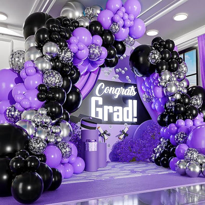 ALL-IN-1 Purple and Black Balloons Garland & Arch Kit – Small and Large Purple by SherylDecor