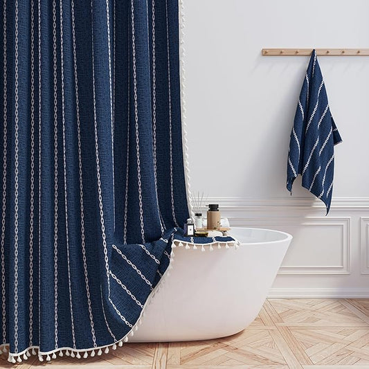60x72 Boho Farmhouse Linen Heavy Duty Shower Curtain Set, 330GSM Linen Blend by ShowerCurtain