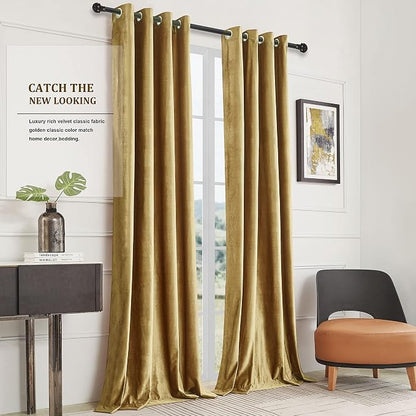 BULBUL Velvet Gold Blackout Curtains 102 inch Long - Image 9