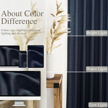 Navy Blue Linen Curtains 90 inch Length - Image 4