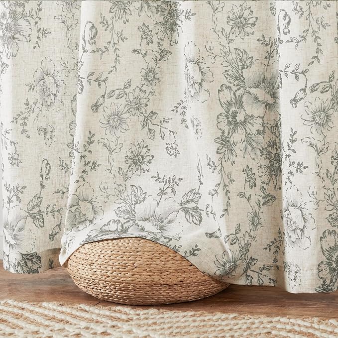 jinchan Gray Floral Linen Curtains Lined 84 Inch Vintage Back Tab 2 Panels | - Image 8