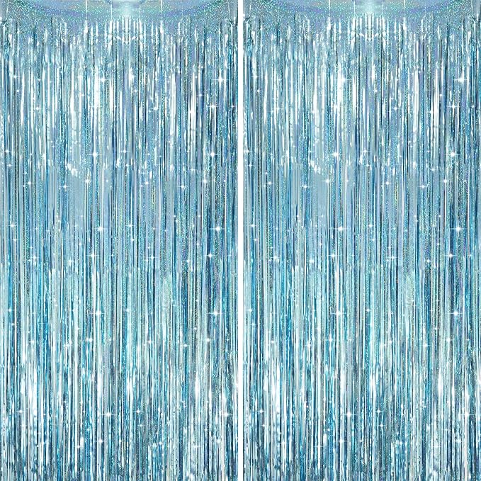 Voircoloria 2 Pack Laser Light Blue Foil Fringe Curtains, Tinsel Streamers by Voircoloria