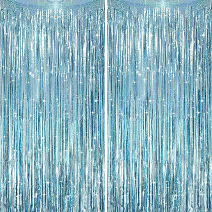 Voircoloria 2 Pack Laser Light Blue Foil Fringe Curtains, Tinsel Streamers by Voircoloria
