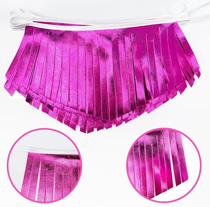 Hot pink Tassel Banner Double Sided Metallic Fabric Pennant Bunting Flag Garland - Image 3