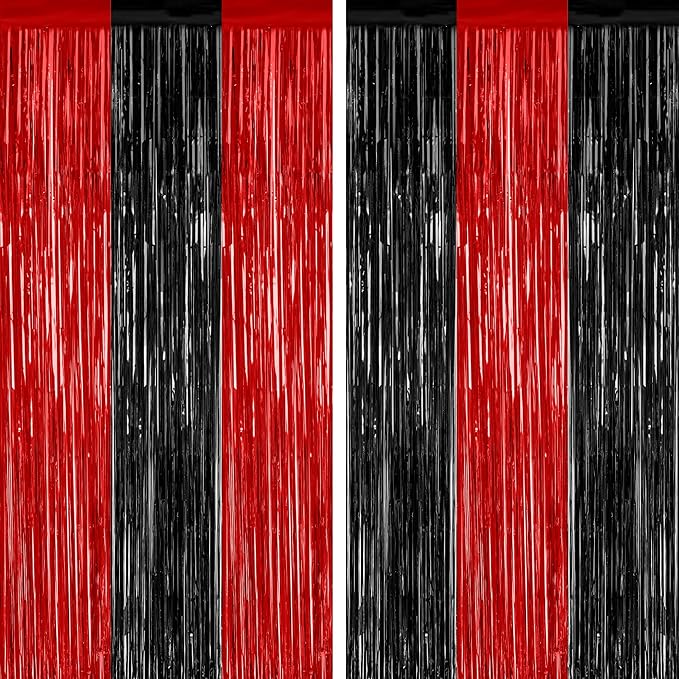 ZATAYE 2 Pack Black Red Halloween Foil Curtain Streamer Decorations | Black Red by ZATAYE
