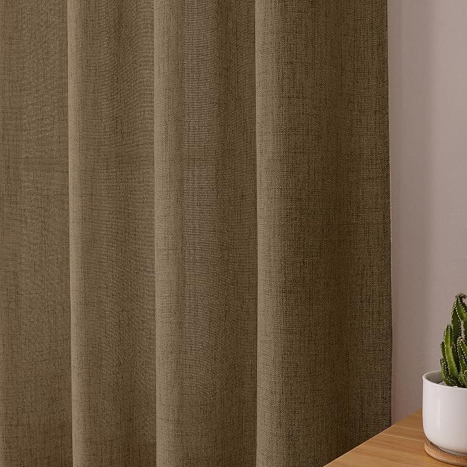 Tollpiz Linen Curtain Living Room Rod Pocket Semi Sheer Curtains Burlap Light - Image 8