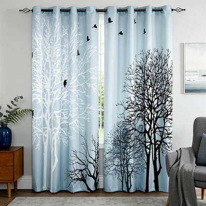 SUBRTEX Boho Leaf Printed Curtains 95 inch Long 2 Panels, Room Darkening - Image 5