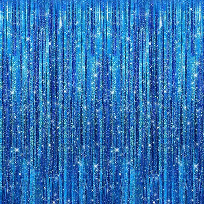 Crosize 4 Pack Laser Royal Blue Party Streamers Backdrop, 3.3 x 9.9 ft | Tinsel by Crosize