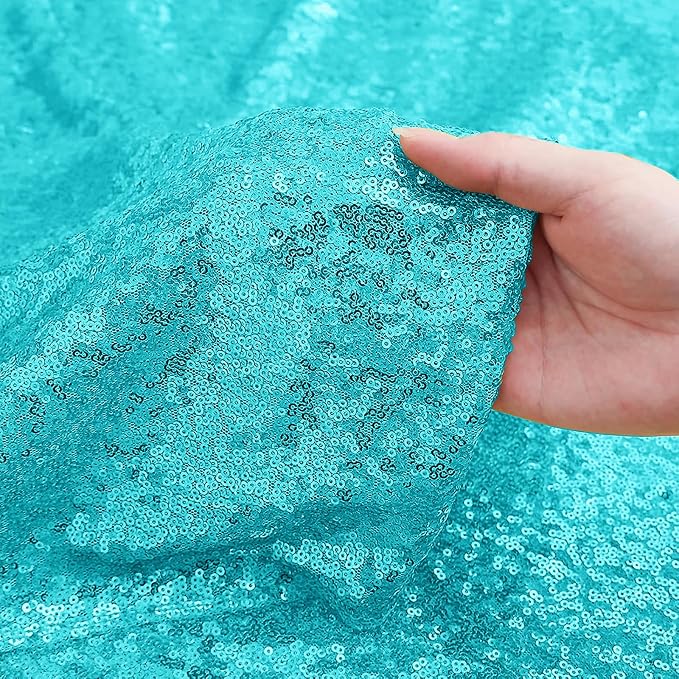Sugargirl Turquoise Sequin Backdrop Curtain 2 Panels 2FTx8FT Glitter Turquoise - Image 5