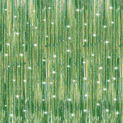 Crosize 2 Pack Laser Green Party Streamers Backdrop, 3.3 x 9.9 ft | Tinsel Foil by Crosize