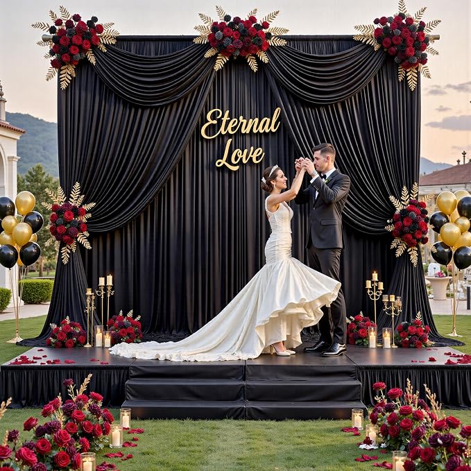 60 ft x 10 ft Wrinkle Free Black Backdrop Curtain - Image 3