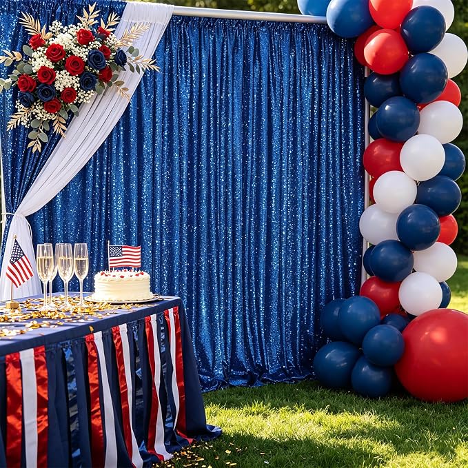 Royal Blue Sequin Backdrop Curtains Party Glitter Drapes 2 Pcs 2FTx8FT | - Image 4