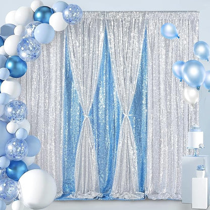 Silver Sequin Backdrop Sequin Wedding Photo Curtains 10ft x 10ft | Sequin - Image 4