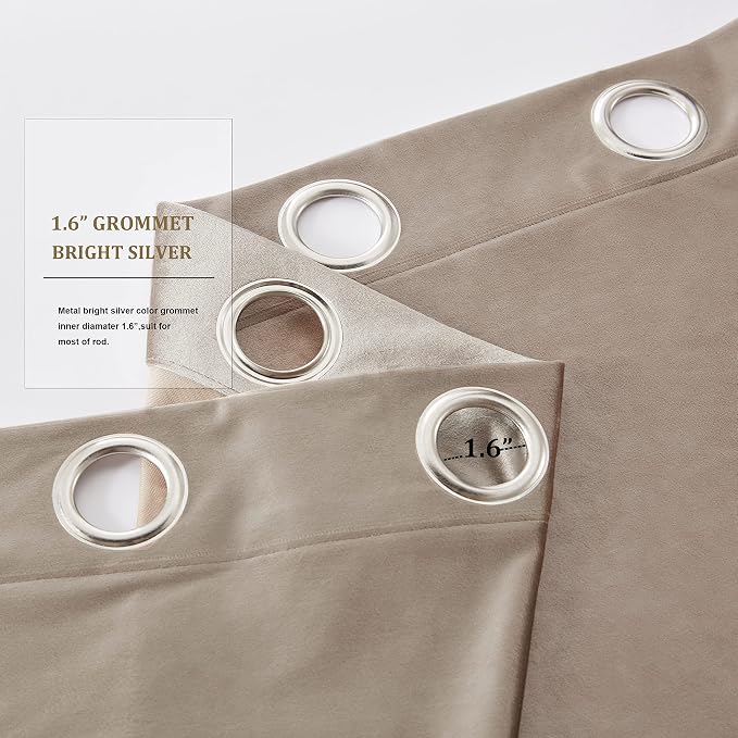 BULBUL Taupe Velvet Blackout Curtains 90 inch Long - Image 3