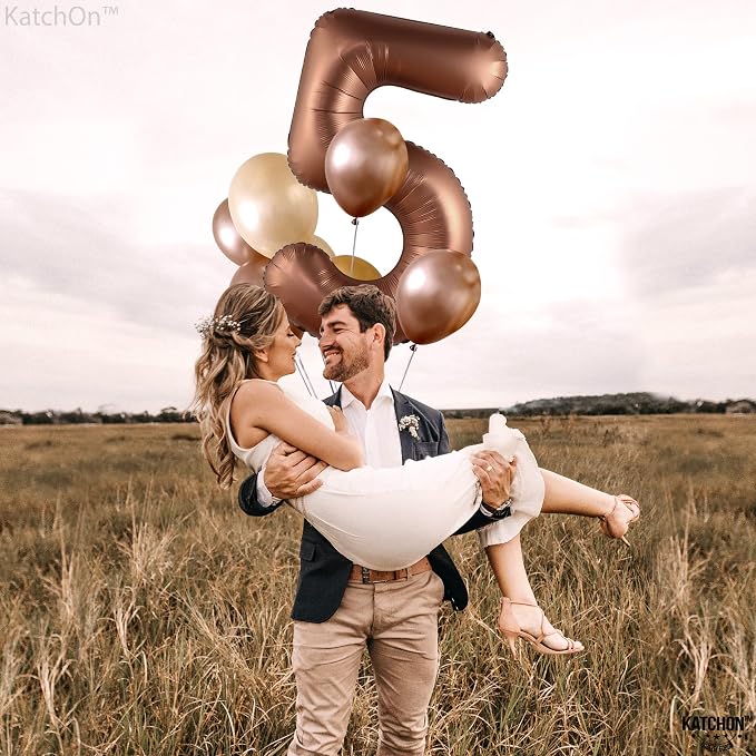 KatchOn Coffee Brown Number 5 Balloon 40 Inch, 5 Birthday Decorations | Number - Image 6