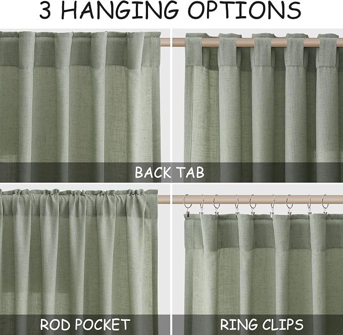 Extra Long Desert Sage Linen Curtains 120 Inch - Image 2