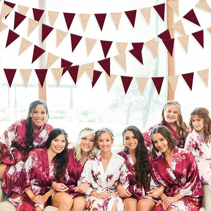 Burgundy Party Decorations Maroon Champagne Gold Triangle Banner Flag Bunting - Image 6