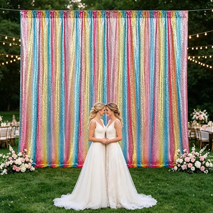 Hahuho Rainbow Sequin Backdrop Curtain, Party Decoration（1 Panels, 4FT x 8FT - Image 4