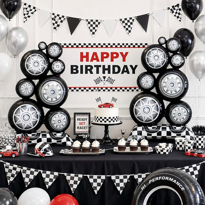 2Pcs Self Standing Racing Tire Balloon/Giant 3.5Ft Black White Checkered - Image 6