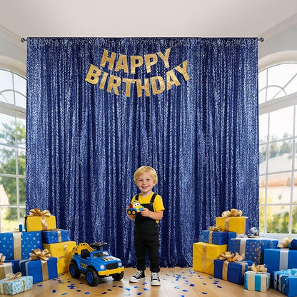 Sugargirl Navy Sequin Backdrop Curtain 7FTx7FT Glitter Navy Background Drapes - Image 2