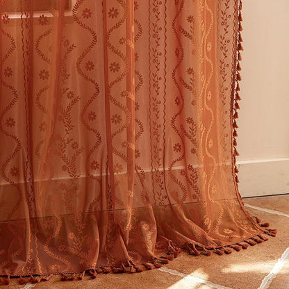 WAZZIO Boho Lace Curtains 105 Inch 2 Panels-Vintage Sheer Panel Drape Floral - Image 6