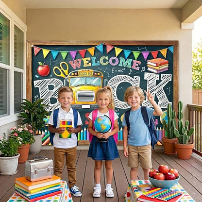 Welcome Back to School Backdrop 59x39in Chalkboard Party Background | Washable - Image 5