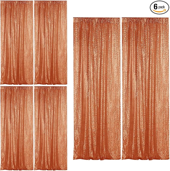Sugargirl Orange Sequin Backdrop Curtain 6 Panels 2FTx8FT Glitter Orange by Sugargirl
