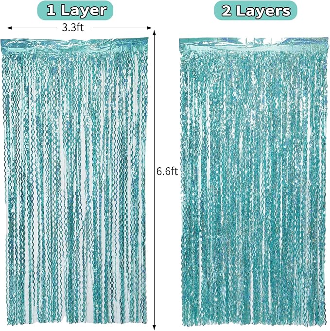 4 Pack 3.3 ft x 6.6 ft Wavy Sparkle Aqua Teal Blue Foil Curtain - Image 5