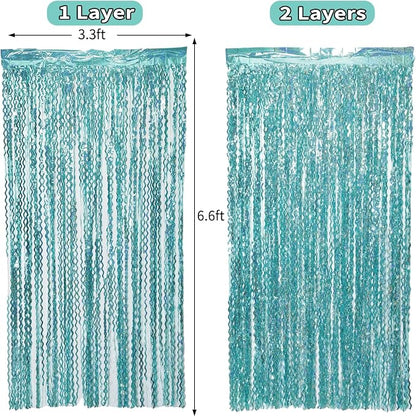 4 Pack 3.3 ft x 6.6 ft Wavy Sparkle Aqua Teal Blue Foil Curtain - Image 5