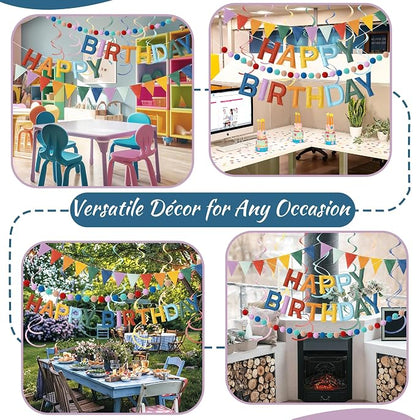 Kriyokiaa Retro Boho Rainbow Happy Birthday Banner Set - Image 7