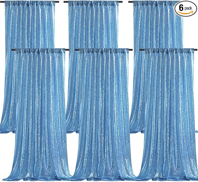 Baby Blue Sequin Curtains Backdrop 6 Pcs 2FTx8FT Shiny Shimmer Fabric | Glitter by B-COOL