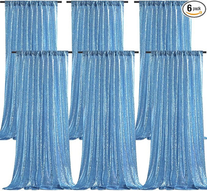 Baby Blue Sequin Curtains Backdrop 6 Pcs 2FTx8FT Shiny Shimmer Fabric | Glitter by B-COOL