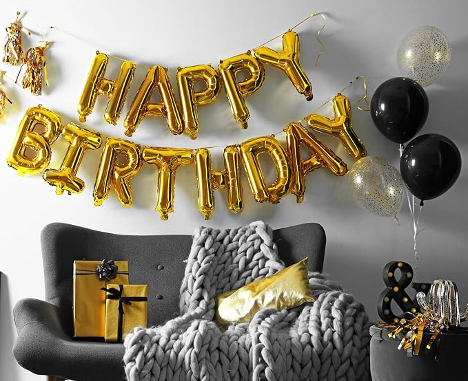Gold Happy Birthday Balloon Banner, 16 Inch Foil Mylar Happy Birthday Balloons - Image 3