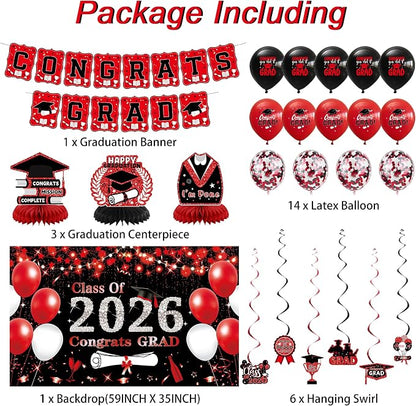 DARUNAXY Black Red Graduation Party Decorations, 2026 Congrats Grad Honeycomb - Image 2