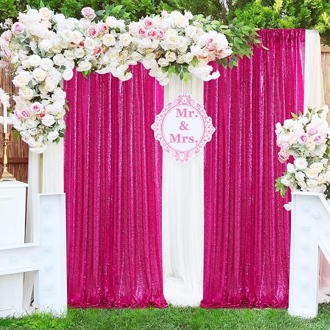 Hot Pink Sequin Backdrop Curtain Panels Stage 2 Pcs 5FTx10FT Wedding Party - Image 8