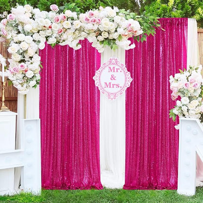 Hot Pink Sequin Backdrop Curtain Panels Stage 2 Pcs 5FTx10FT Wedding Party - Image 8