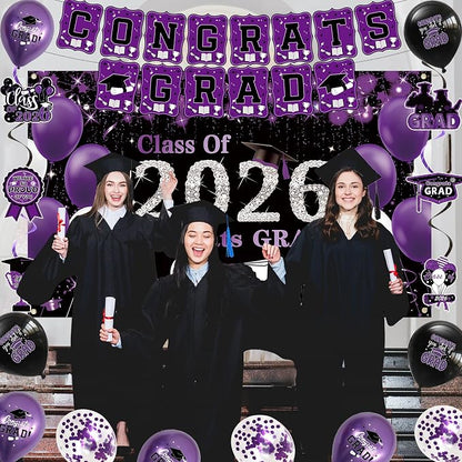 DARUNAXY Black Purple Graduation Party Decorations, 2026 Congrats Grad - Image 5