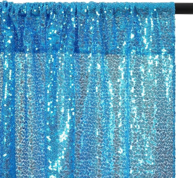Eternal Beauty Turquoise Sequin Backdrop Curtains, 2 Panels 2x8FT | 3mm Sparkle - Image 5