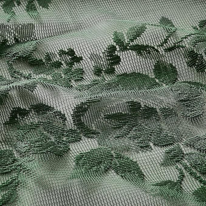 Dark Green Lace Curtains 108 Inches Long 2 Panels Vintage Emerald Green Floral - Image 6