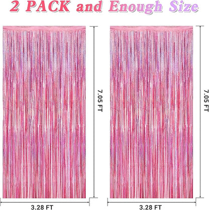 2 Pack Glitter Pink Backdrop, 3.28 FT x 7.05 FT Birthday Party Decorations - Image 2