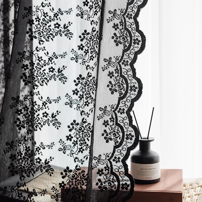 Anmao Vintage Lace Curtains 80 Inches Long 2 Panels Set, Romantic Elegant Light - Image 5