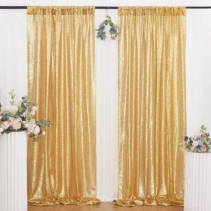 Gold Sequin Backdrop Curtains Party Photo Glitter Drapes 2 Pcs 2FTx8FT | by B-COOL