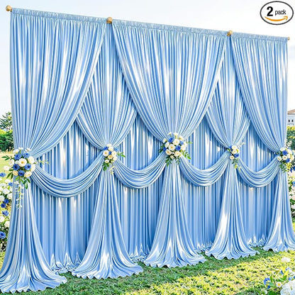 40x10ft Blue Glitter Backdrop Curtain by Partisky