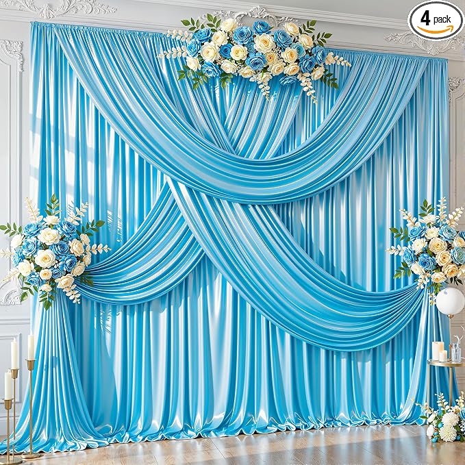 20x10ft Sky Blue Glitter Backdrop Curtain by Partisky