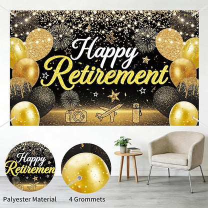 Large Black Gold Happy Retirement Decorations Banner - Image 8