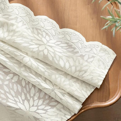 MIULEE Vintage Floral Scalloped Lace Curtains 2 Panels, Ivory 52" W x 72" L | - Image 5