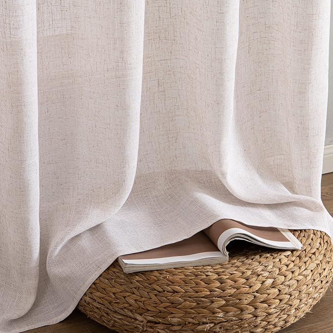 MIULEE Natural White Linen Curtains 52x96 Inch Long 2 Panels - Image 7