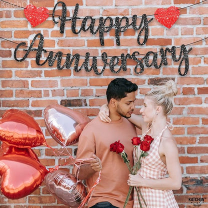 KatchOn, Glitter Black Happy Anniversary Banner - Image 7